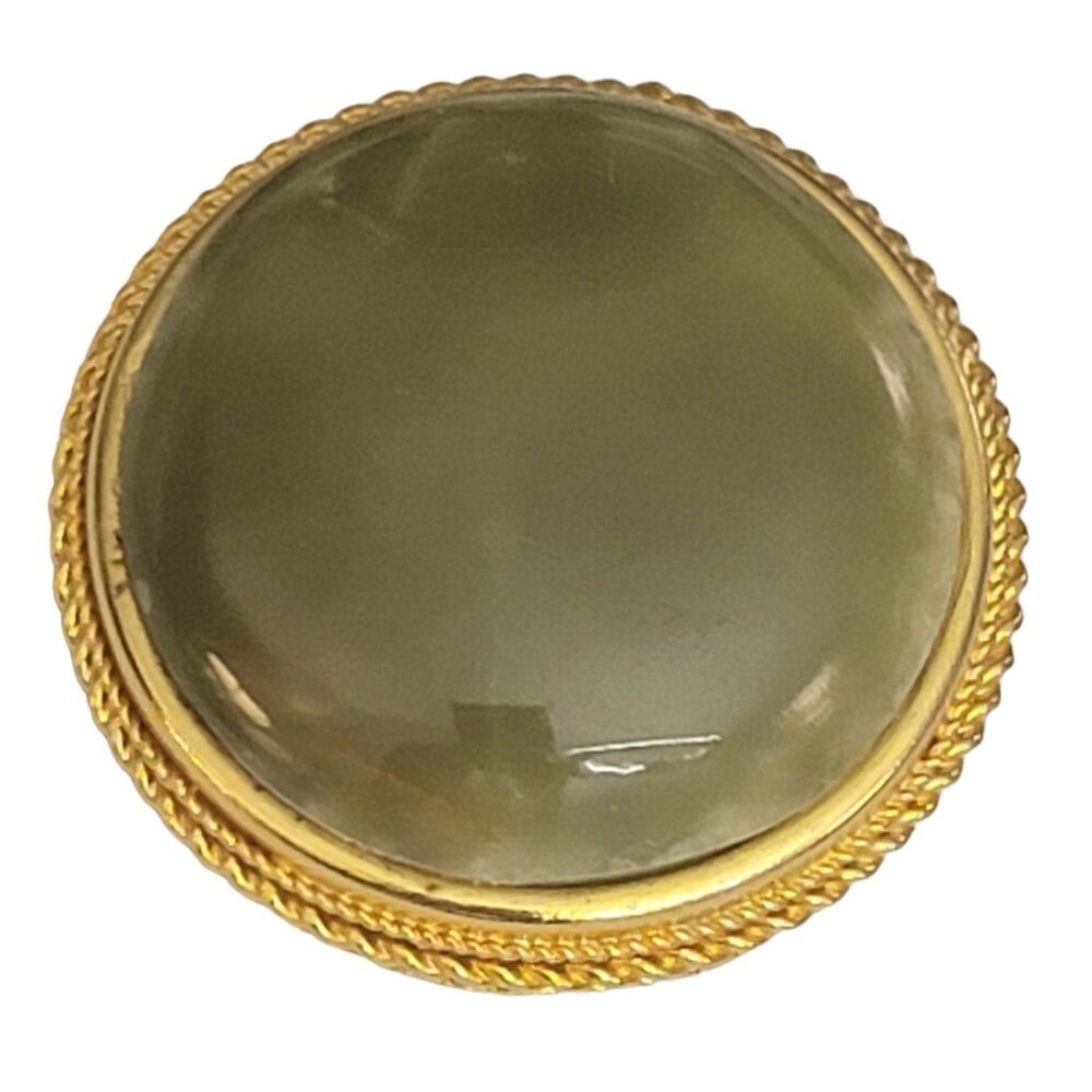 Italy Gold Tone Green Stone Round Brooch Pin, M327